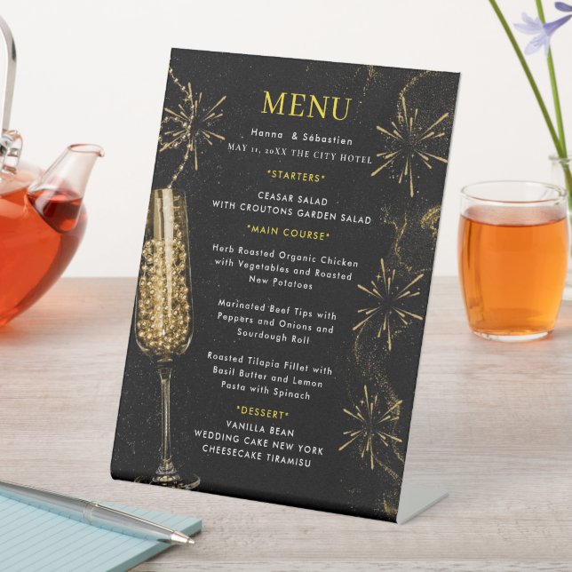 Signe De Table Gold Black Wedding Menu (In SItu)