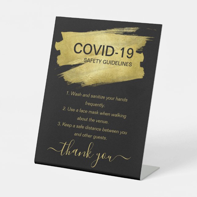 Signe De Table Gold Covid Safety Guidelines Safe Party Black  (Recto)