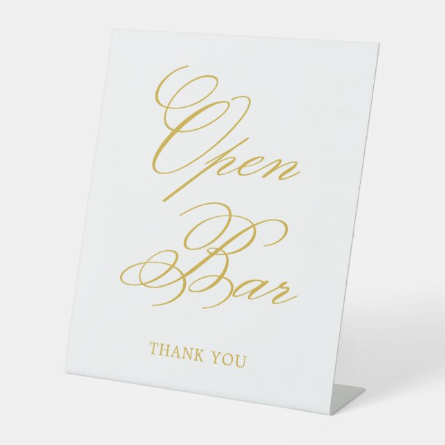 Signe De Table Gold Elegant Calligraphy Mariage Open Bar (Recto)