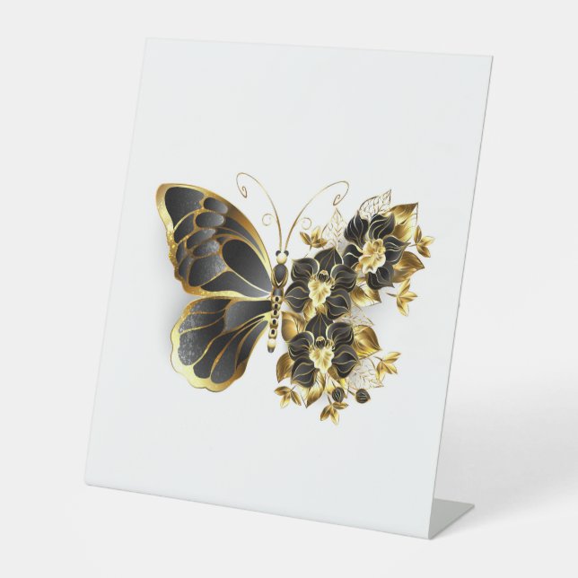 Signe De Table Gold flower Butterfly with Black Orchid (Recto)