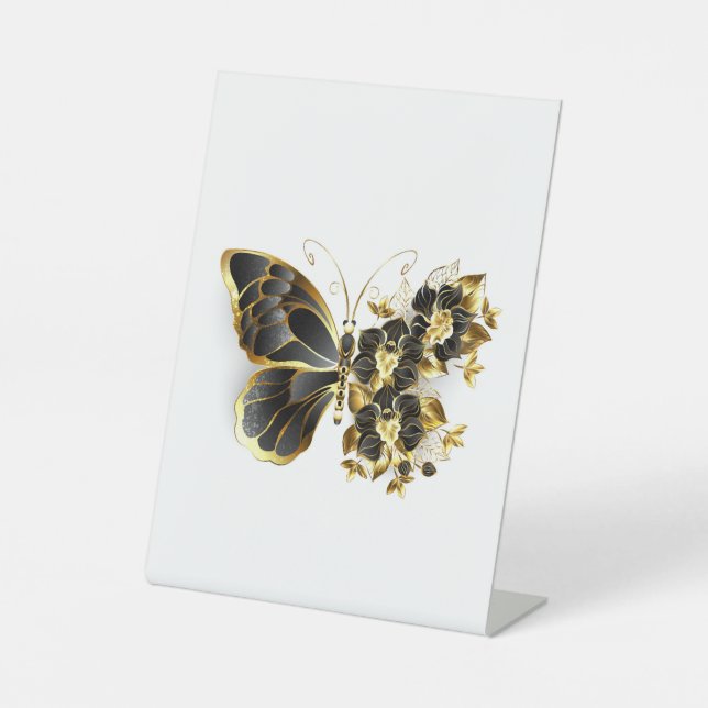 Signe De Table Gold flower Butterfly with Black Orchid (Recto)