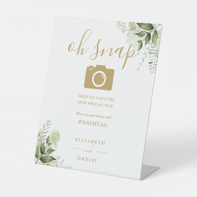 Signe De Table Gold Green Floral Script Oh Snap Photo (Recto)