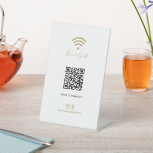 Signe De Table Gold Heart moderne Wifi QR code Social Media Sign