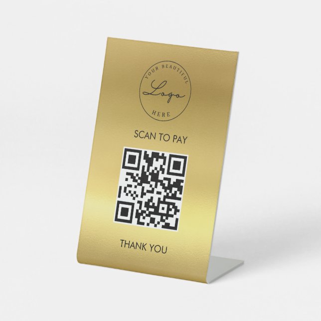 Signe De Table Gold Metallic Scan Me QR Code Logo (Recto)