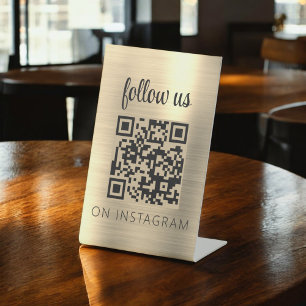 Signe De Table Gold Minimalist QR Code Suivez-nous sur Instagram