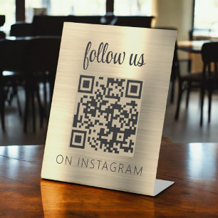 Signe De Table Gold Minimalist QR Code Suivez-nous sur Instagram