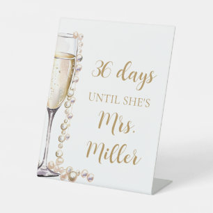 Signe De Table Gold Pearls et Prosecco Jours jusqu'à ce qu'elle s