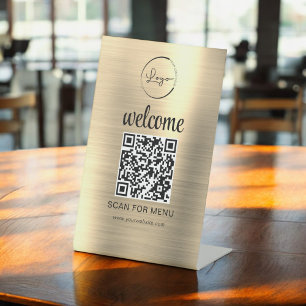 Signe De Table Gold personnalisé QR Code Menu Texte Entreprise mo