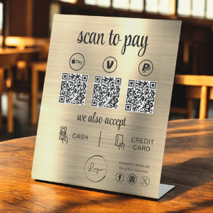 Signe De Table Gold QR Code de l'analyse de paiement pour payer L
