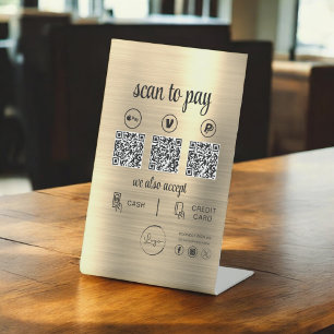 Signe De Table Gold QR Code de l'analyse de paiement pour payer L