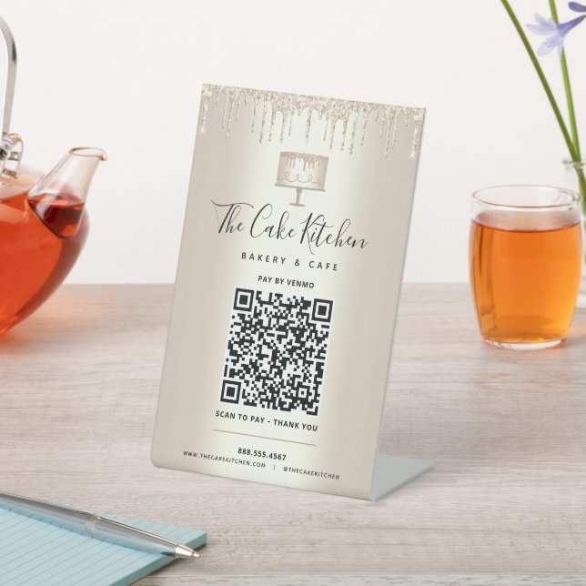 Signe De Table Gold QR Code Payer ici Boulangerie Parties scintil (In SItu)