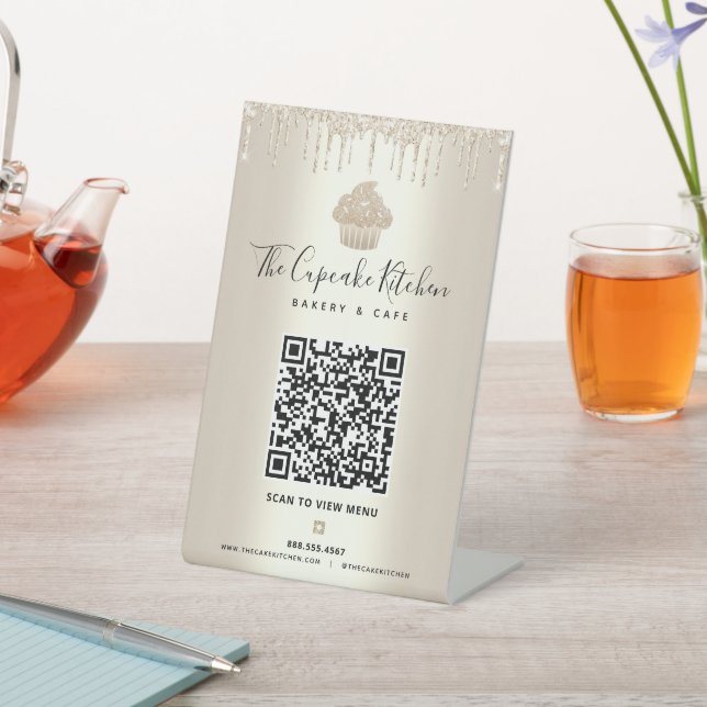 Signe De Table Gold QR Code Scan Menu Cupcake Parties scintillant (In SItu)