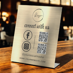 Signe De Table Gold QR Connect With Us Business Logo Médias socia