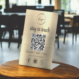 Signe De Table Gold Social Media QR Code Business Logo