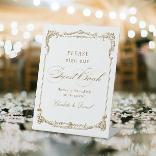 Signe De Table Gold Vintage Classic Script Mariage livre d'hôtes