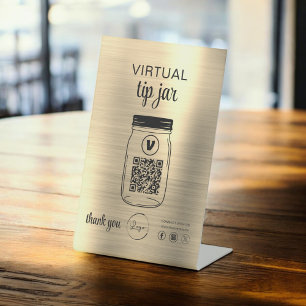 Signe De Table Gold Virtual Tip Jar QR Code Logo Blanc