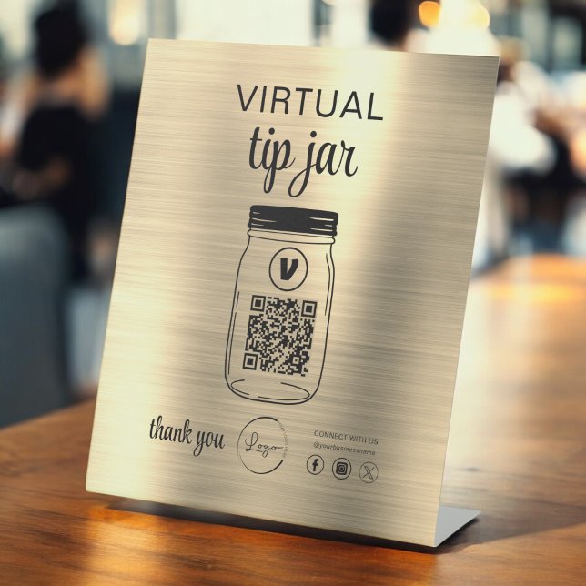 Signe De Table Gold Virtual Tip Jar QR Code Logo Blanc (Créateur téléchargé)