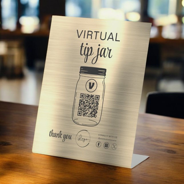 Signe De Table Gold Virtual Tip Jar QR Code Logo Blanc (Créateur téléchargé)