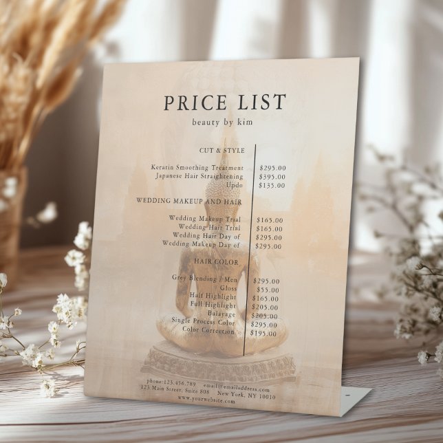 Signe De Table Golden Buddha Salon Price List (Custom Golden Buddha Salon Price List Pedestal Sign)