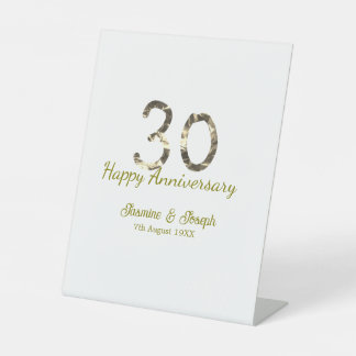 Signe De Table Golden Metallic 30th Happy anniversary add name