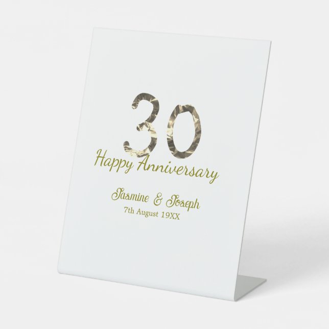 Signe De Table Golden Metallic 30th Happy anniversary add name (Recto)