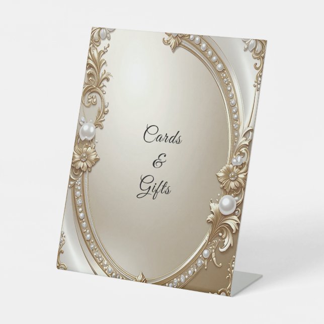 Signe De Table Golden Ornate Frame with Pearls Tabletop Signs (Recto)