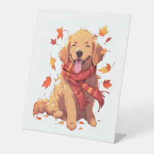 Signe De Table Golden Retriever Automne Dog Feuilles d'automne
