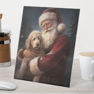 Signe De Table Goldendoodle avec Noël Festif du Père Noël