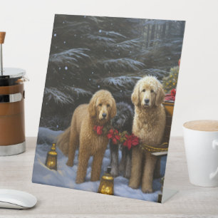 Signe De Table Goldendoodle Traîneau de Neige Décoration de Noël