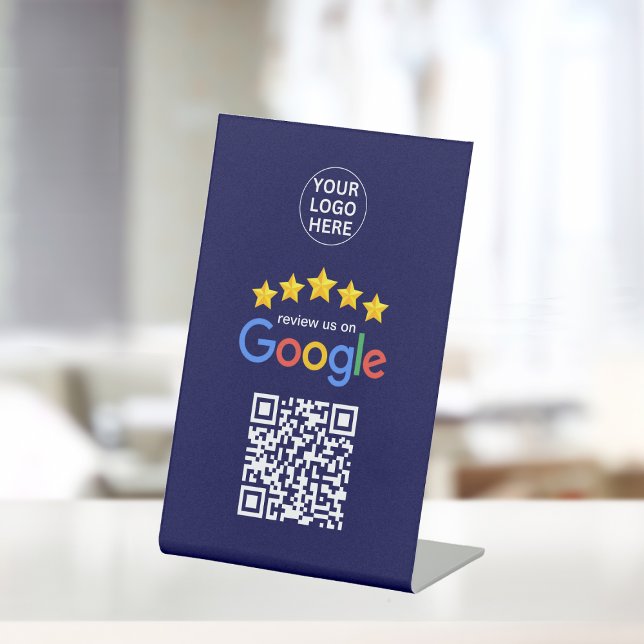 Signe De Table Google Avis 5 étoiles Qr Code Marine Blue Business (Créateur téléchargé)