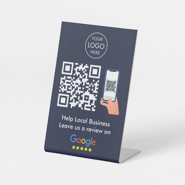 Signe De Table Google Avis | Profil d'entreprise Code QR bleu (Recto)