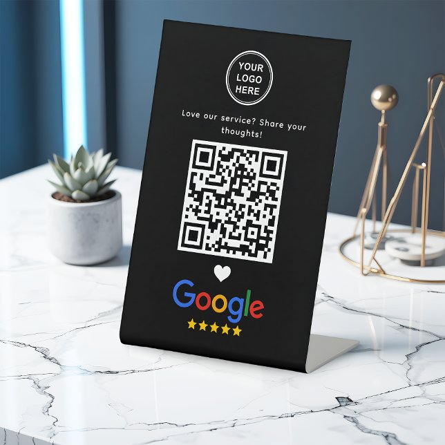 Signe De Table Google Review Avec QR Code Modern Slek Noir (Créateur téléchargé)