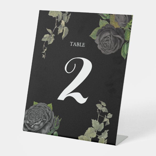 Signe De Table Gothique Halloween Rose noir Numéro de table (Recto)