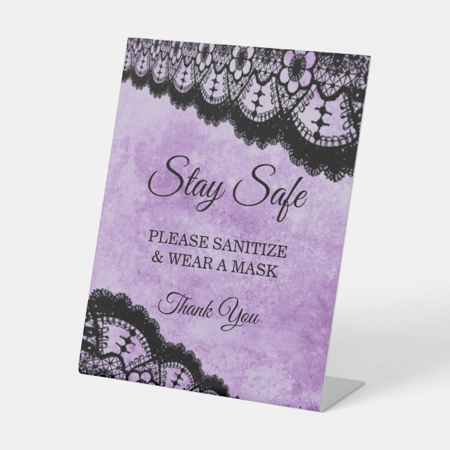 Signe De Table Gothique Purple Grunge Black Lace Mariage Sécurité (Recto)