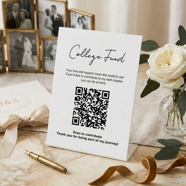 Signe De Table Graduation College Fund QR Code Minimalist (Créateur téléchargé)