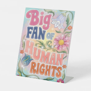Signe De Table Grand Fan des Droits de l'Homme Citation Florale R