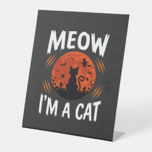 Signe De Table Graphisme de silhouette de chat de lune drôle d'Ha