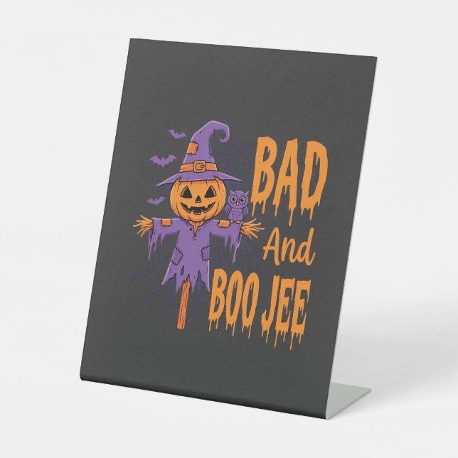Signe De Table Graphisme d'épouvantail Halloween Bad And Boo Jee (Recto)