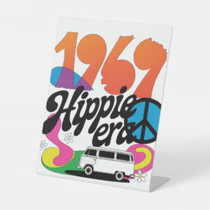 Signe De Table Graphisme Rétro 1969 Ère Hippie avec Symbole de Pa