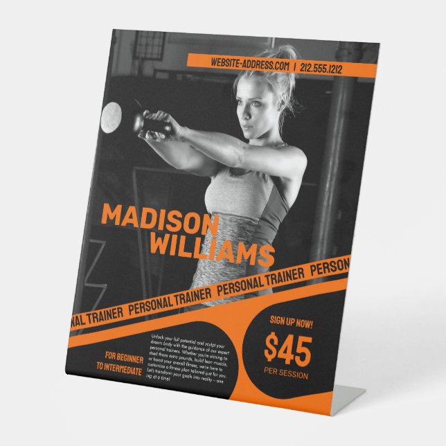 Signe De Table Gras Bright Orange Personal Trainer Photo (Recto)