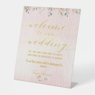 Signe De Table Green Blush & Gold Fancy Calligraphy Bienvenue