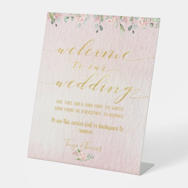 Signe De Table Green Blush & Gold Fancy Calligraphy Bienvenue (Recto)
