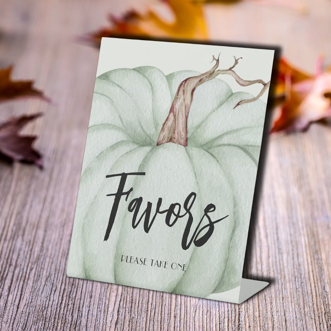 Signe De Table Green Citrouille Baby shower Faveurs (Favors tabletop pedestal sign with green pumpkin for a  baby shower or any occasion)