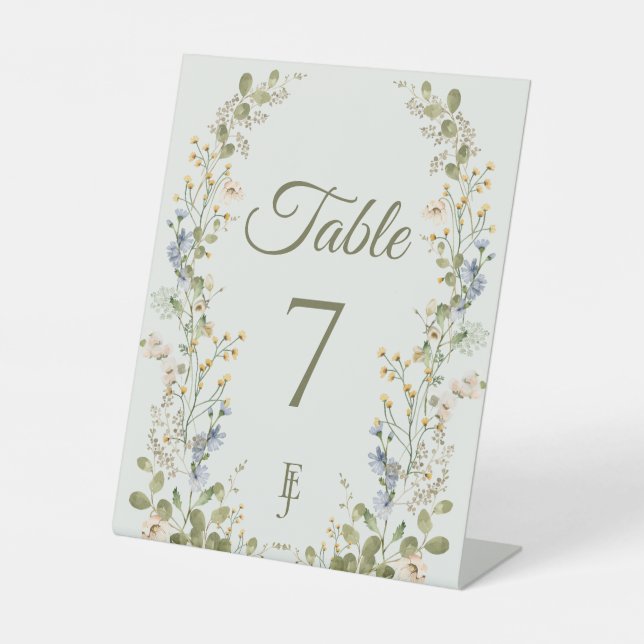 Signe De Table Green Elegant Fleur sauvage Mariage Numéro de tabl (Recto)