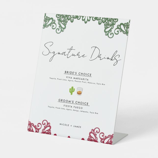 Signe De Table Green & Red Lace Fiesta Mariage Signature Boissons (Recto)