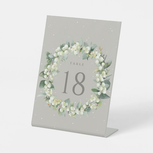 Signe De Table Greige Snowberry+Eucalyptus Mariage Numéro de tabl (Recto)