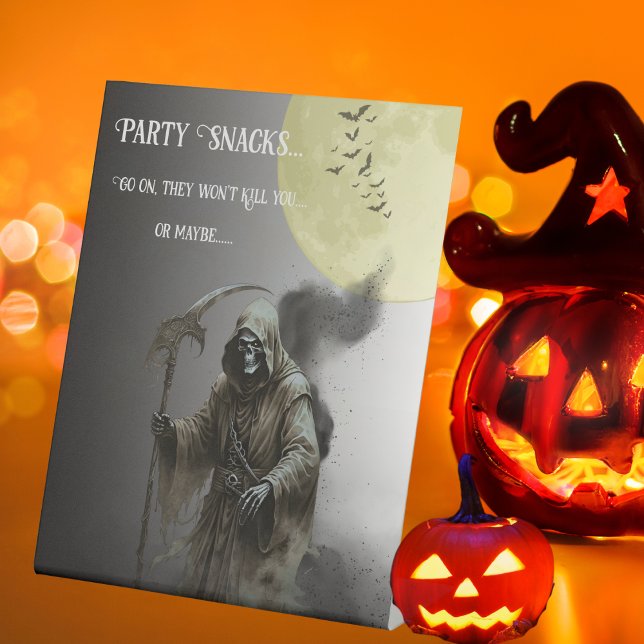 Signe De Table Grim Reaper Halloween Fête Snacks (Grim Reaper Halloween Party Snacks Pedestal Sign)
