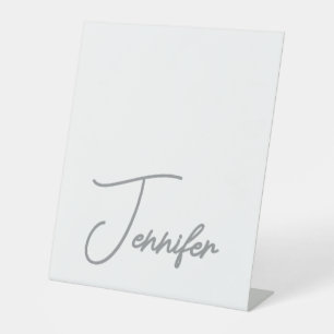 Signe De Table Gris Blanc Moderne Minimaliste Écriture Manuscrite