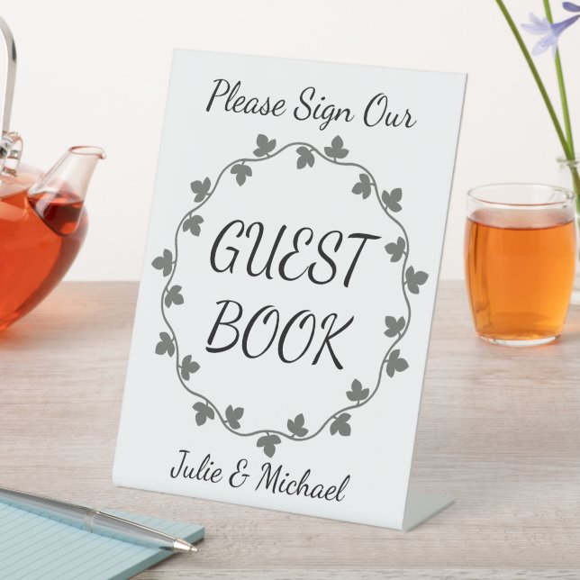 Signe De Table Gris Ivy Wreath Mariage Livre blanc d'invité (In SItu)