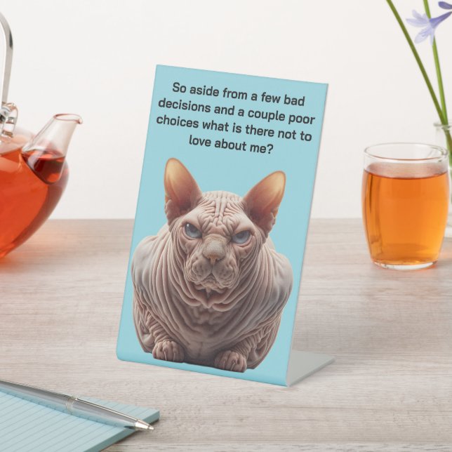 Signe De Table Grumpy Sphynx Cat (In SItu)